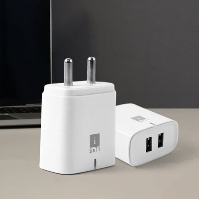 iBall Dual USB Wall Charger 5V/3.1A – High-Speed Dual Port Fast Charging Adapte (1 Pc)